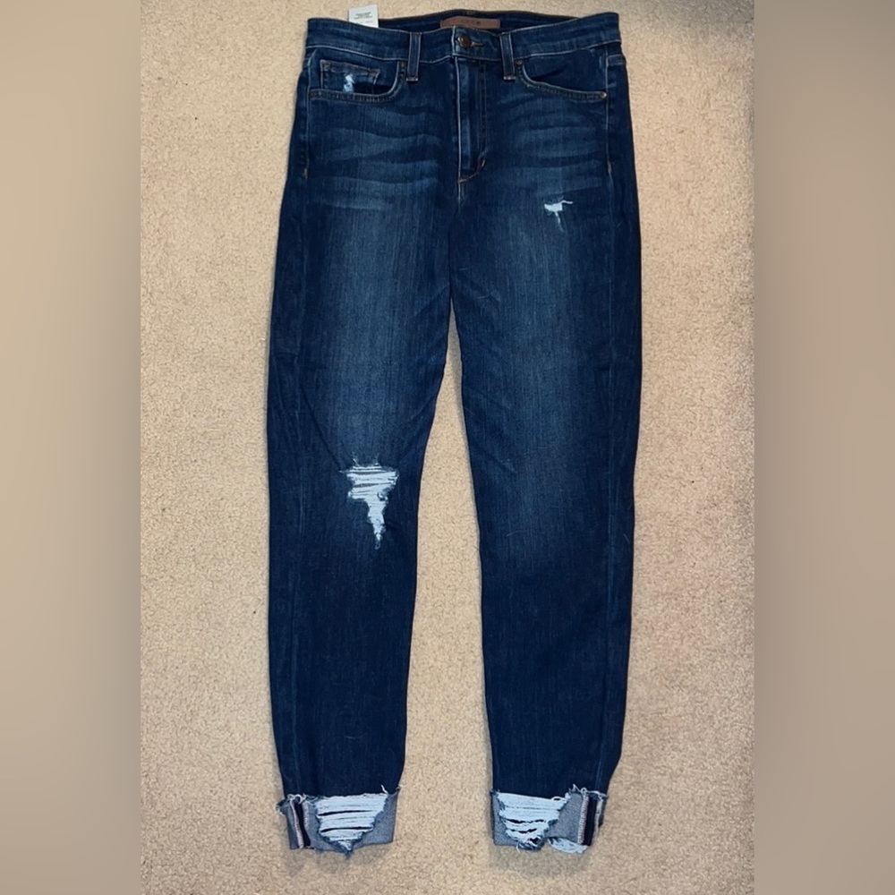 Joe's Jeans Distressed Gia High Rise Crop Cuffed Jean Women’s Size 28 dark wash